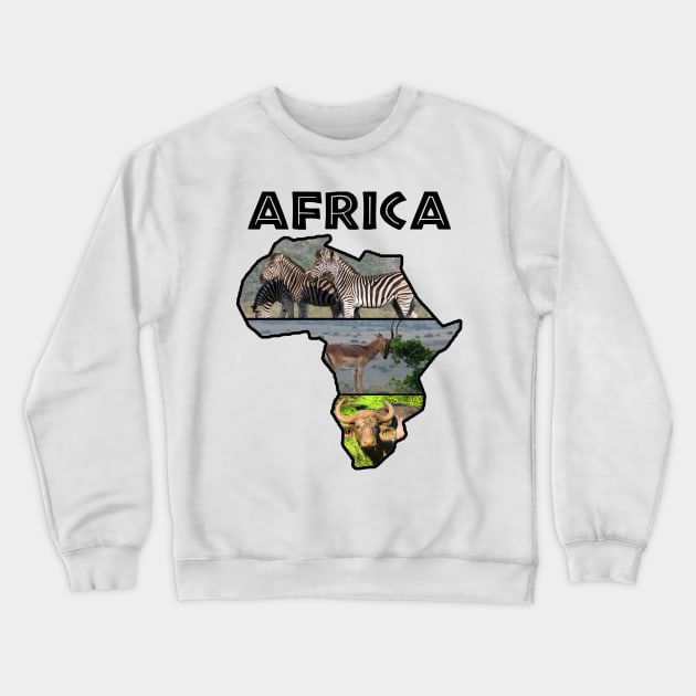 African Wildlife Continent Collage Map Crewneck Sweatshirt by PathblazerStudios